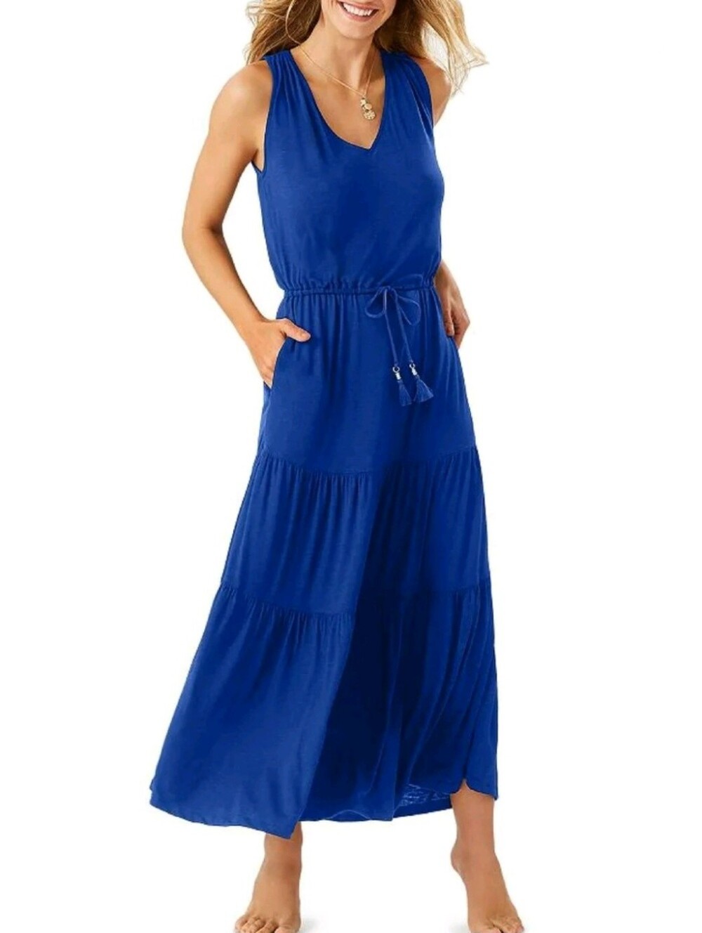 Tommy Bahama Blue Tiered Sleeveless Maxi Dress